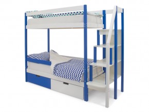 Двухъярусная кровать Svogen с ящиками и бортиком сине-белый в Карталах - kartaly.mebel74.com | фото 1