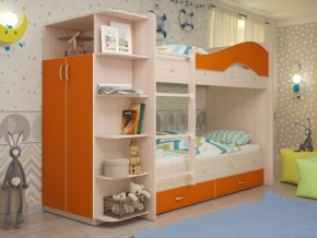 Кровать 2-х ярусная Мая с ящиками и шкафом на латофлексах оранж в Карталах - kartaly.mebel74.com | фото