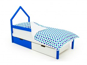 Кровать-домик мини Svogen с ящиками и бортиком сине-белый в Карталах - kartaly.mebel74.com | фото