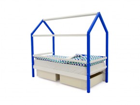 Кровать-домик Svogen с ящиками и бортиком сине-белый в Карталах - kartaly.mebel74.com | фото 3