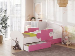 Кровать Мозаика с ящиком и бортиками на ламелях белый-розовый в Карталах - kartaly.mebel74.com | фото