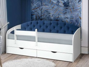 Кровать с мягкой спинкой Софа №9 синяя с бортиком 800х1600 в Карталах - kartaly.mebel74.com | фото