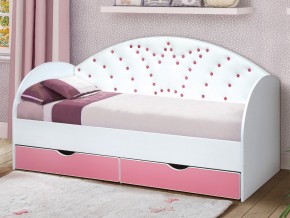 Кровать с продольной мягкой спинкой Корона №4 800х1600 мм розовая в Карталах - kartaly.mebel74.com | фото