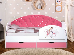 Кровать с продольной мягкой спинкой Сердце №1 800х1600 мм розовая в Карталах - kartaly.mebel74.com | фото 2