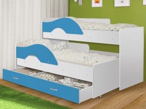Кровать выкатная Радуга с ящиком 80х160 белая-голубой в Карталах - kartaly.mebel74.com | фото